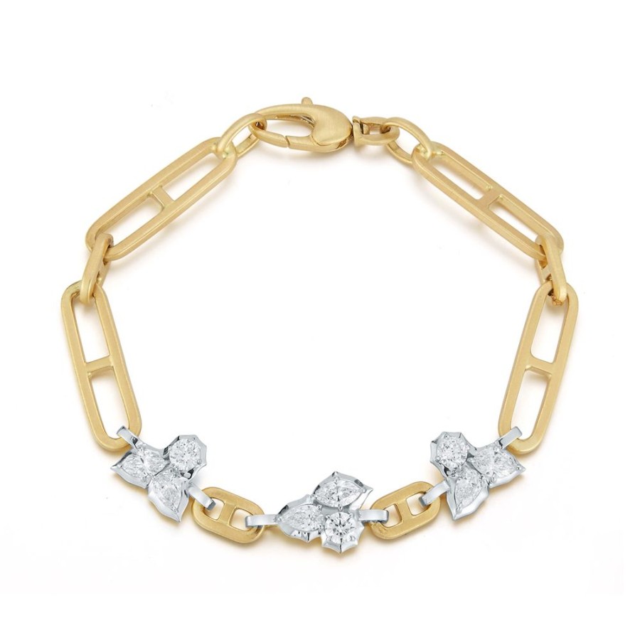 Bracelets Jade Trau | Poppy Two-Tone Chain Bracelet Platinum-18K-Yellow-Gold