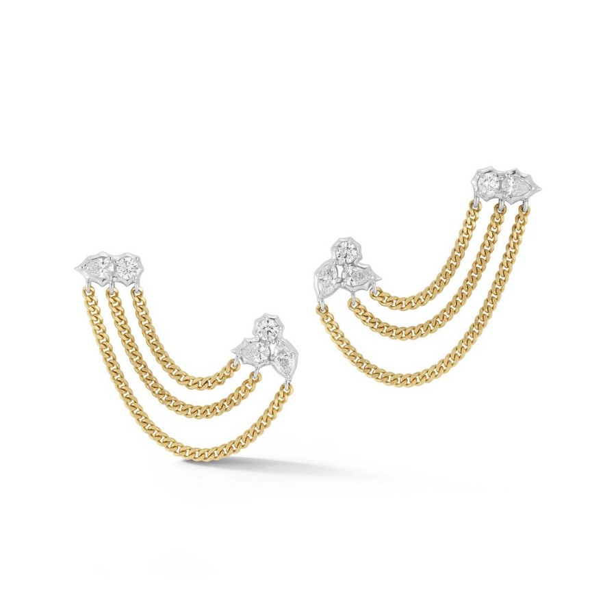 Earrings Jade Trau | Posey Two-Tone Duo Chain Earrings Platinum-18K-Yellow-Gold