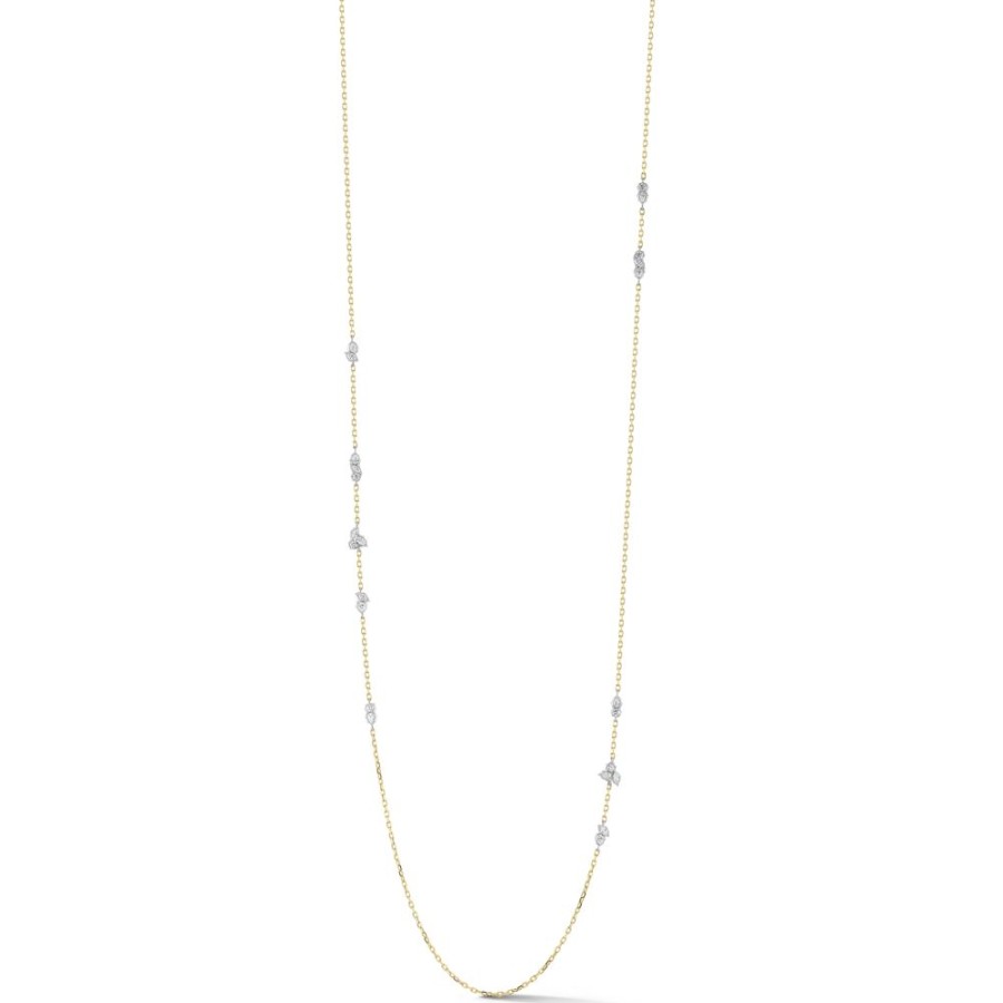 Necklaces Jade Trau | Posey Two-Tone Three Station Necklace Platinum-18K-Yellow-Gold